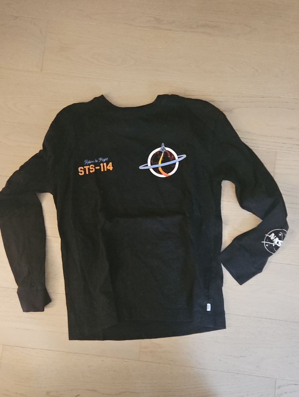 GAP Black Long Sleeve Space Graphic Tee with Orange and White Accents